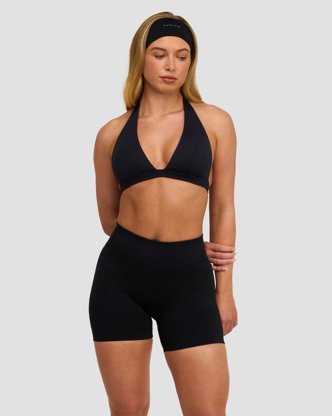 Elevate™ Sculpting Seamless V-Neck Halter Bra | Night Black - Image 4