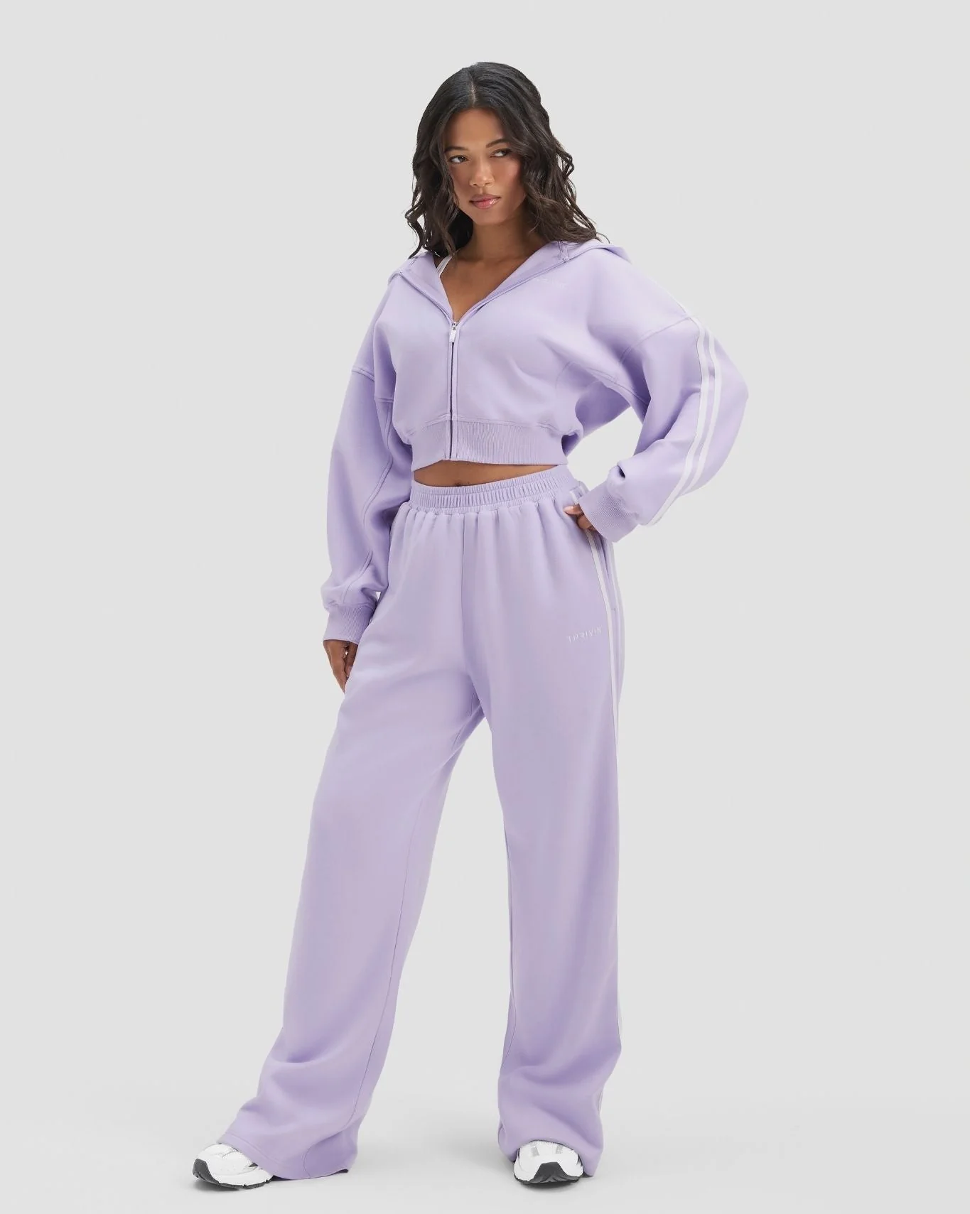 Essential Jersey Stripe Joggers | Lilac - Image 2