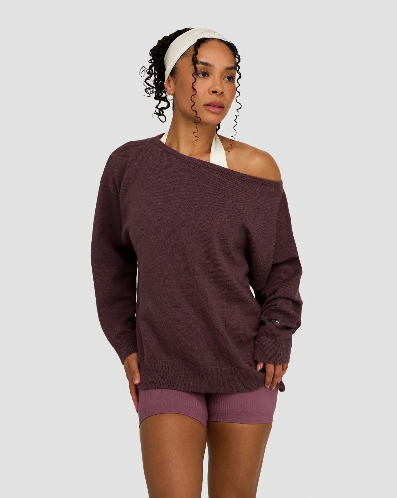 The Essential Collection Off The Shoulder Wool Blend Sweater | Dark Mauve - Image 6